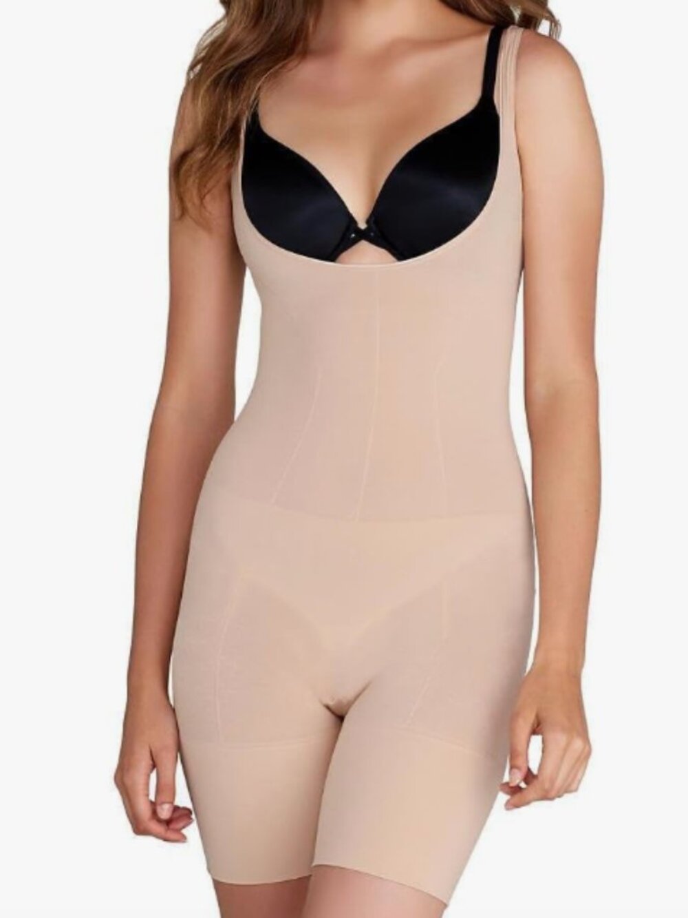 Red Hot by Spanx FS5415 Open-Bust Mid-Thigh Bodysuit Soft Nude size L